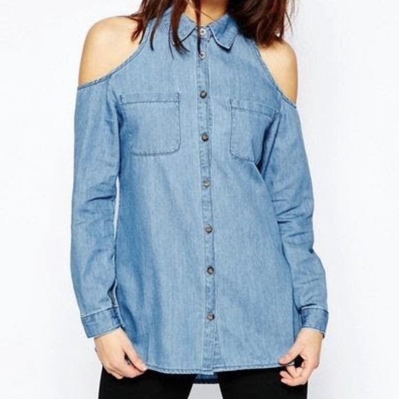SOLD-ASOS Cold Shoulder Denim Buttondown - Picture 1 of 7